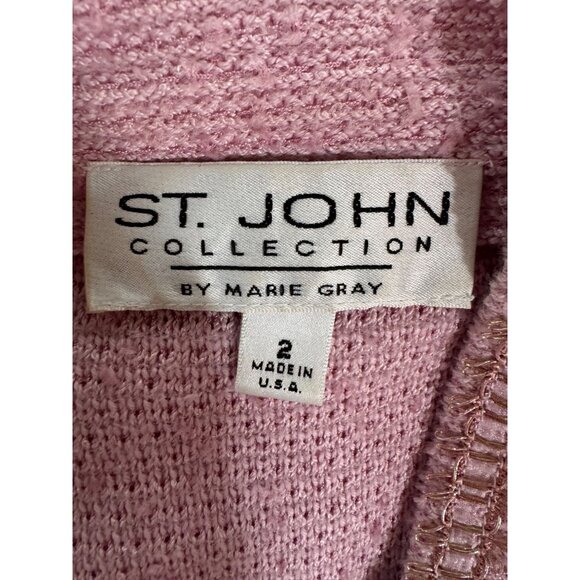 St. John Collection Pink Boucle Knit Jacket W/ Gold Trim Size 2 - Picture 5 of 16